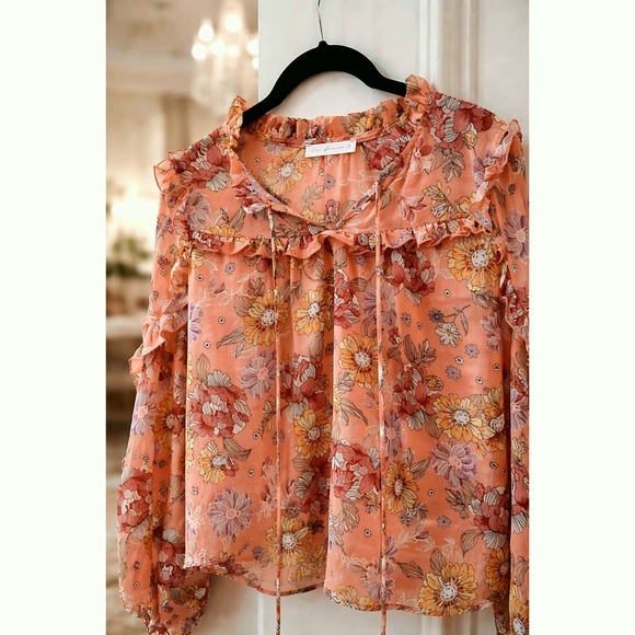 Ces Femme Tops - Ces Femme Boho Floral Print Ruffle Tassel Top